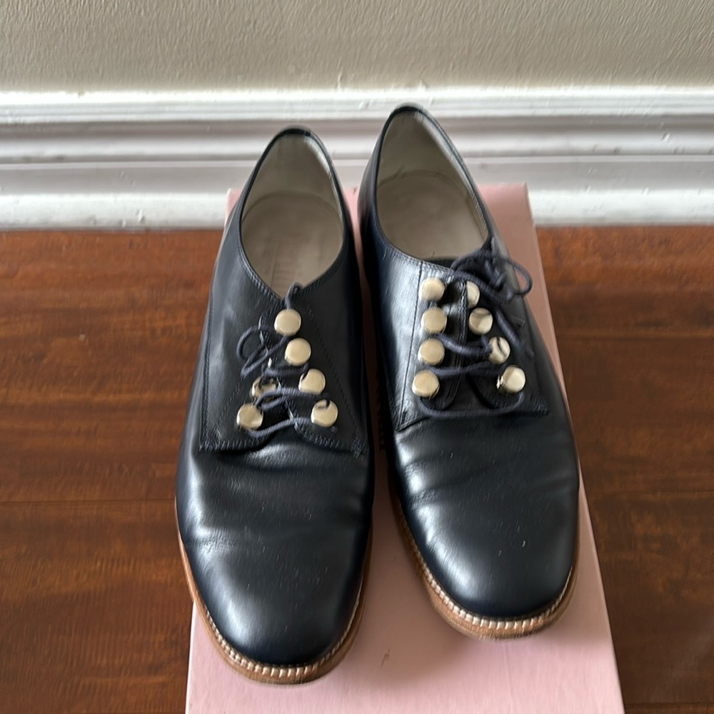 Petting dark blue shoes